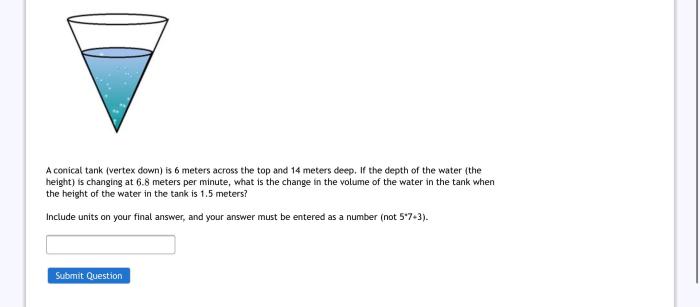 Feet deep water conical cubic across rate into if